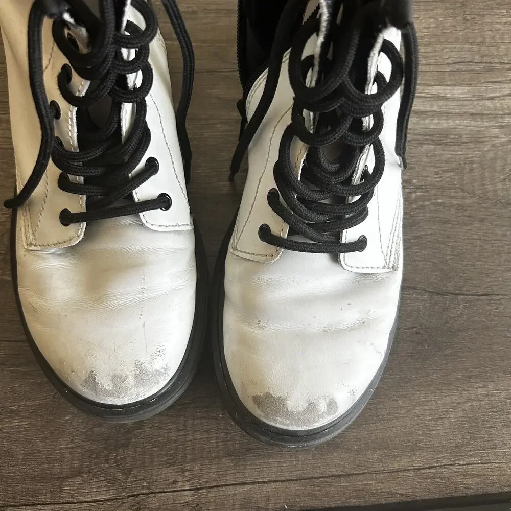 Dr Martens Boots Womens Size 5 White 1460 Pascal Leather Combat Zip Lace‎ Up